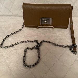 Prada Brown Saffiano Leather Chain Wallet